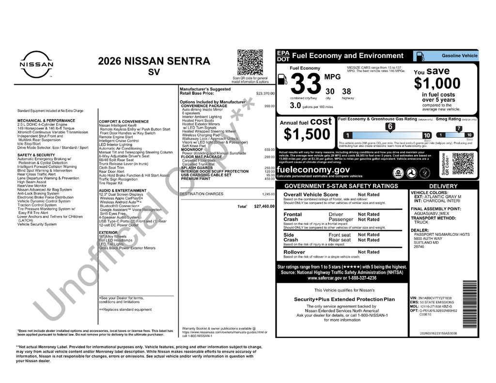 2026 Nissan Sentra SV
