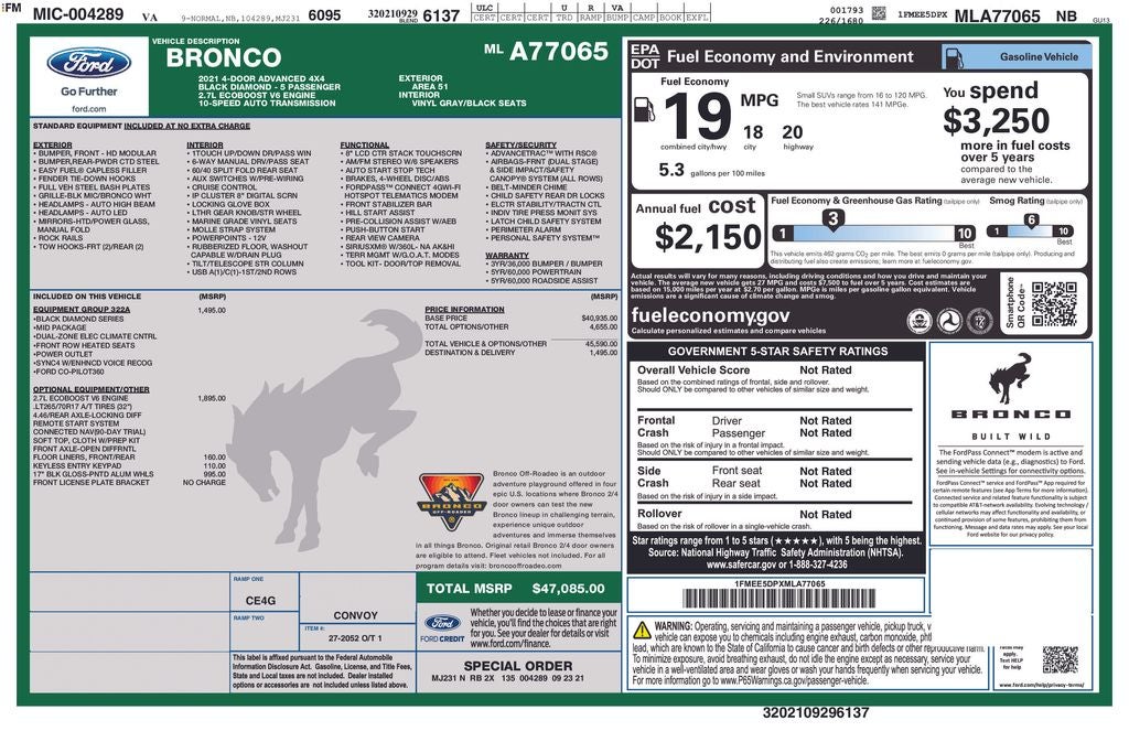 2021 Ford Bronco Black Diamond