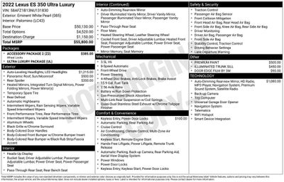 2022 Lexus ES 350 Ultra Luxury
