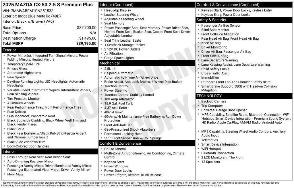 2025 Mazda Mazda CX-50 2.5 S Premium Plus Package
