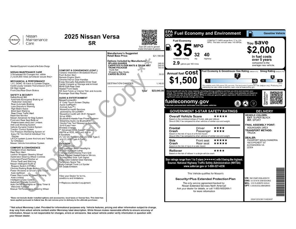 2025 Nissan Versa 1.6 SR Nissan Certified