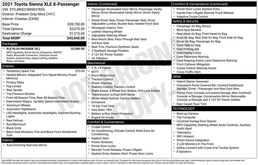 2021 Toyota Sienna XLE 8 Passenger