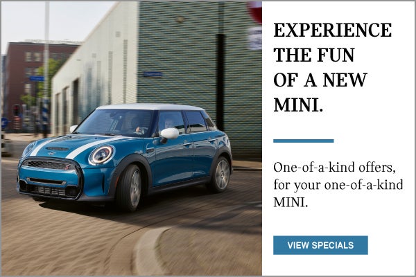 Pictured is a blue 3/4 driver side view of a mini